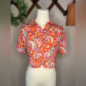 Retro floral cropped blouse